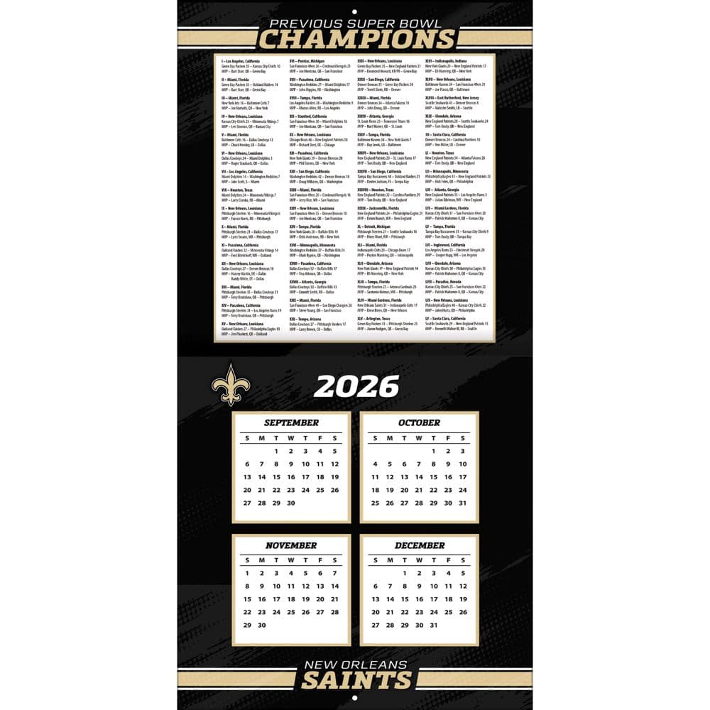 NFL New Orleans Saints 2027 Wall Calendar Second Alternate Image