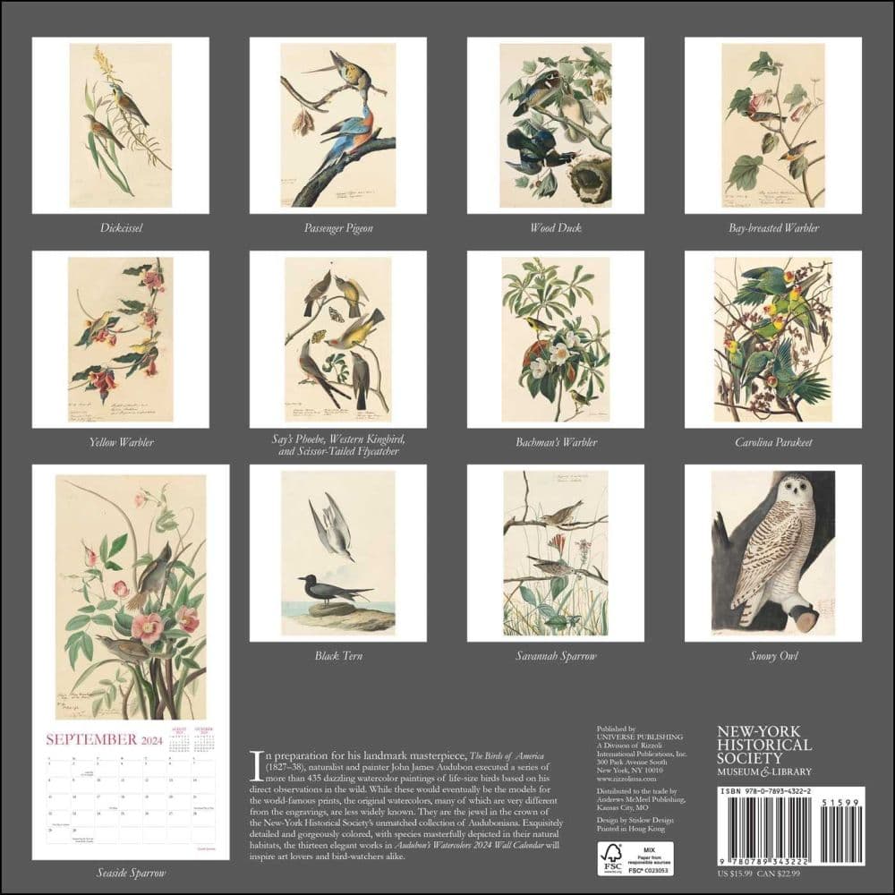 Audubons Watercolors 2024 Wall Calendar_ALT1