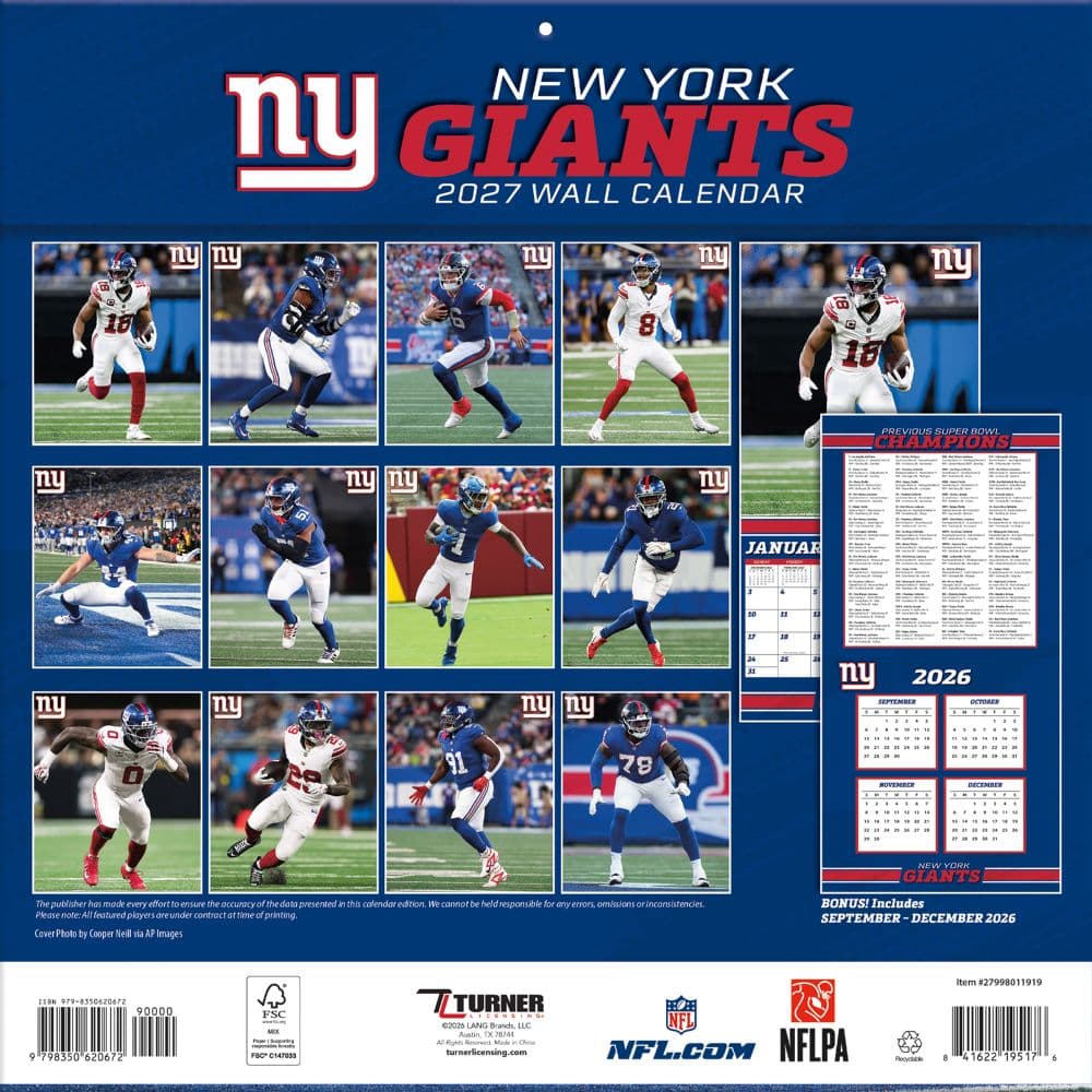 NFL New York Giants 2027 Wall Calendar First Alternate Image