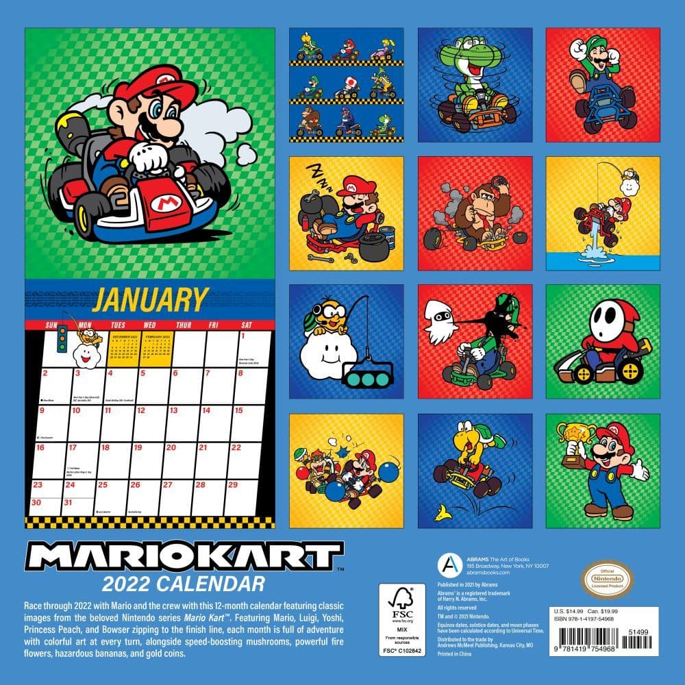 Nintendo Calendar 2022 Mario Kart Retro 2022 Wall Calendar - Calendars.com