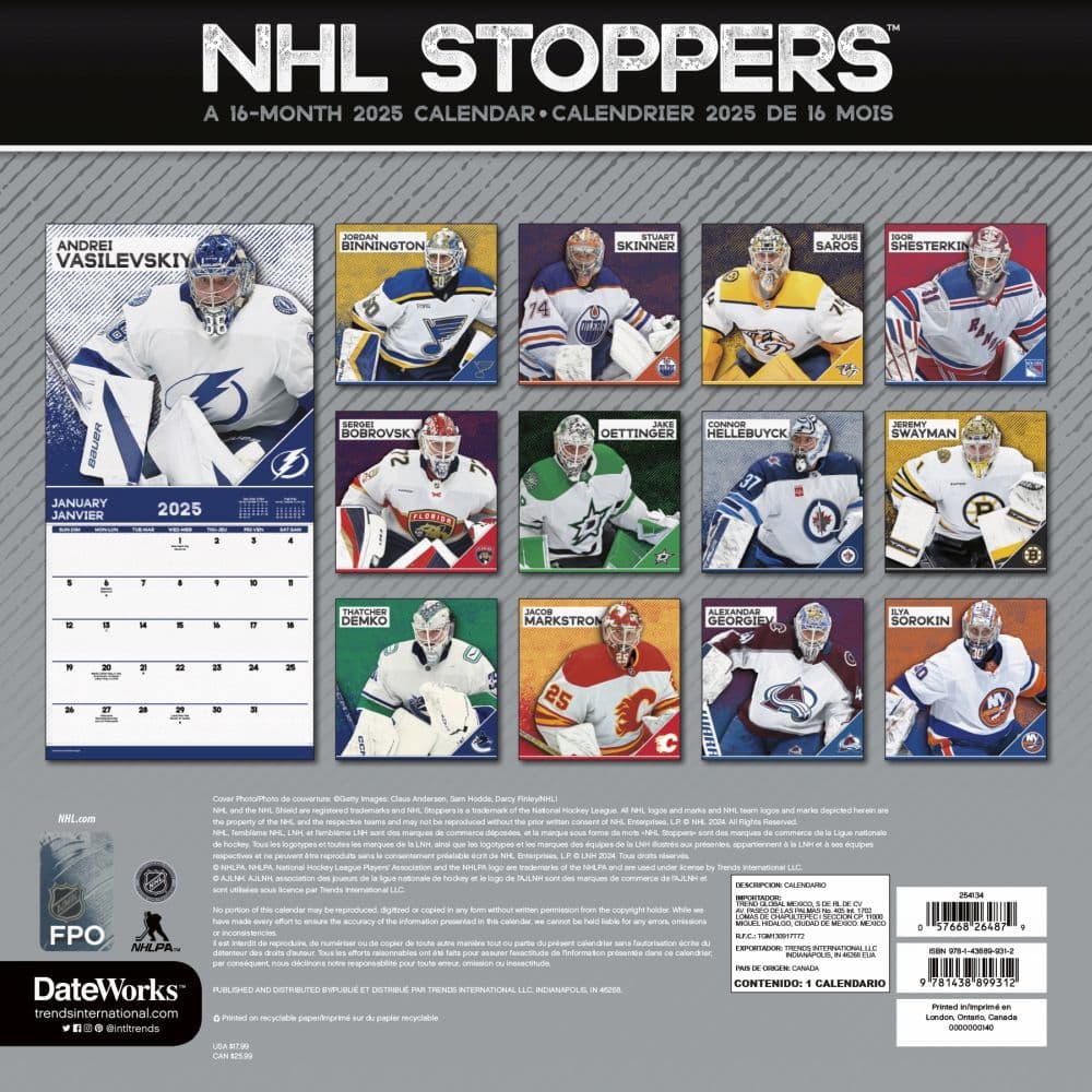 NHL Stoppers 2025 Wall Calendar Third Alternate Image width=&quot;1000&quot; height=&quot;1000&quot;