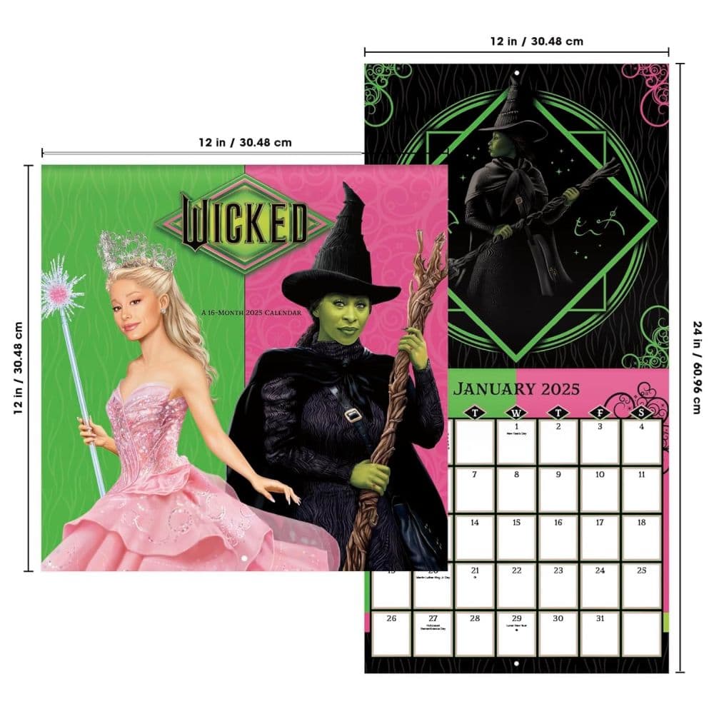 Wicked Movie Elphaba and Glinda 2025 Wall Calendar Alt6