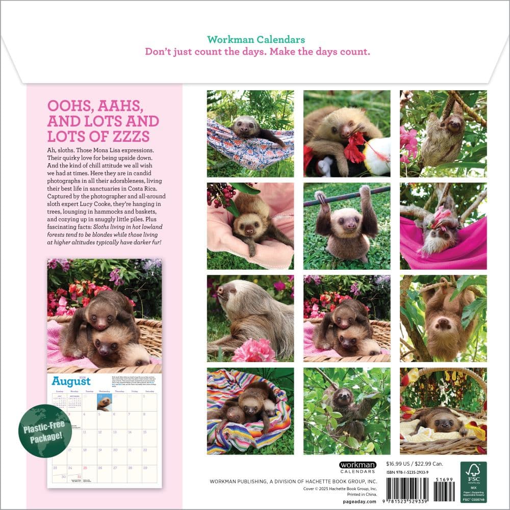 Hangin With Sloths 2026 Wall Calendar First Alternate Image