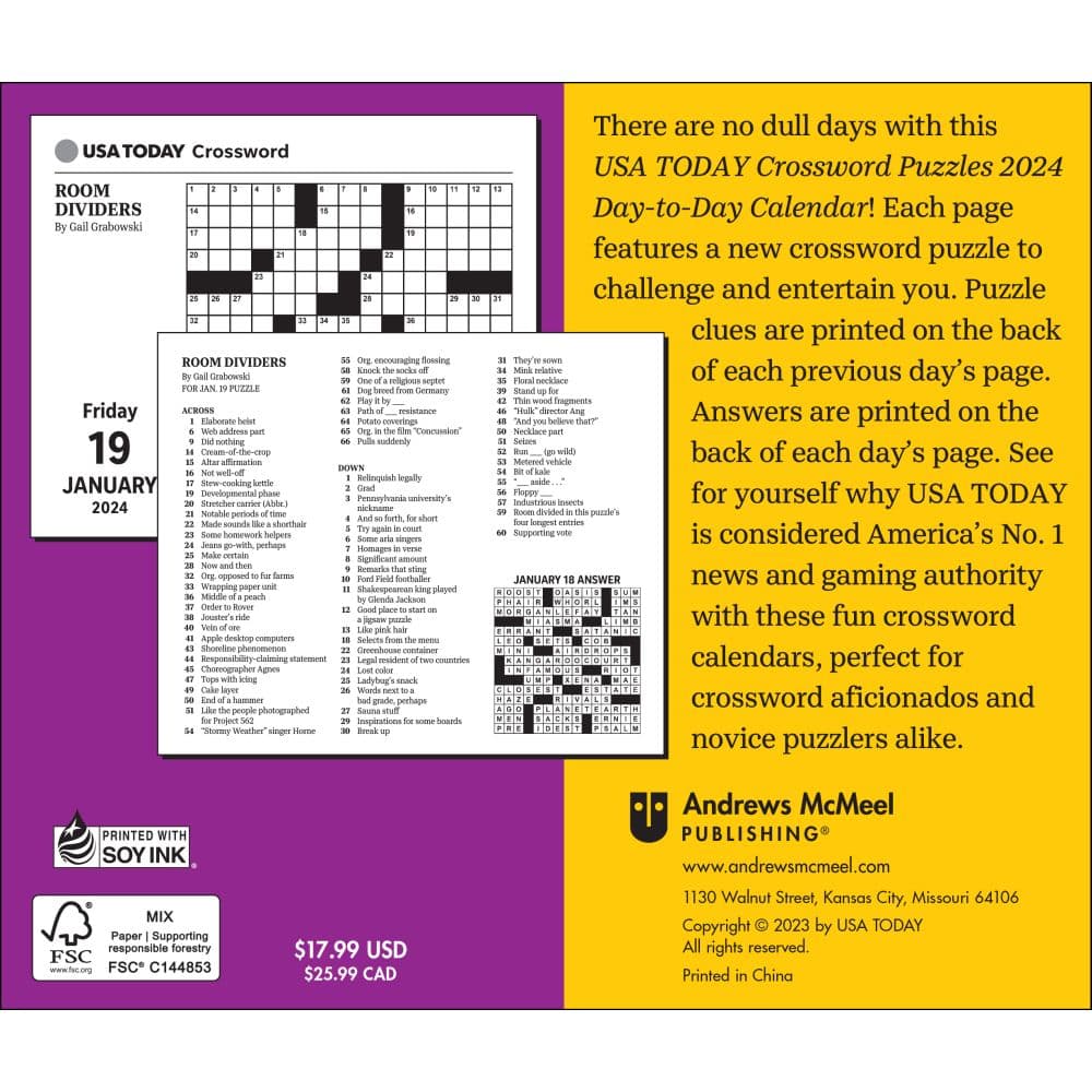 USA Today Crossword Puzzles 2024 Desk Calendar_ALT1