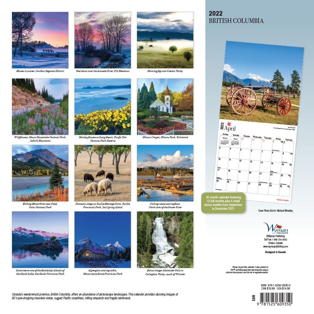 Columbia Calendar Spring 2022 British Columbia 2022 Wall Calendar - Calendars.com