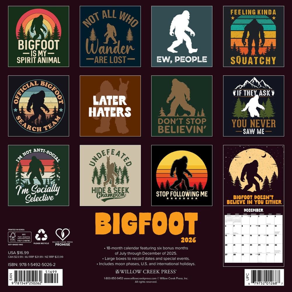 Bigfoot 2026 Wall Calendar First Alternate Image