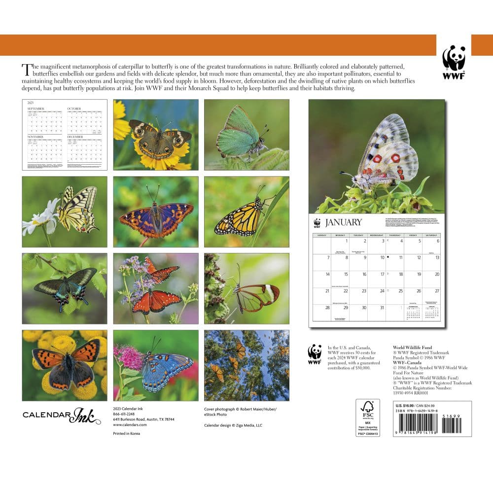 Butterflies WWF 2024 Wall Calendar