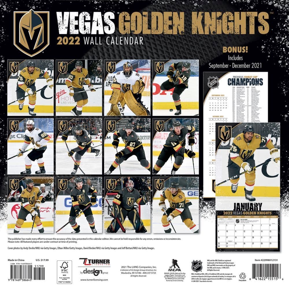 TURNER Sports Vegas Golden Knights 2021 12X12 Team Wall Calendar 