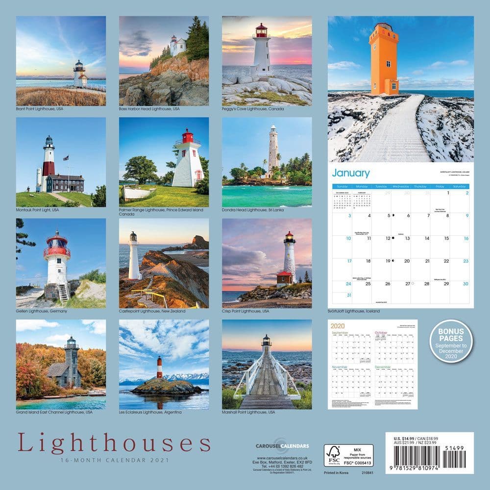 Lighthouses 2021 Wall Calendar 11"X12" & Lighthouses Mini Calendar 
