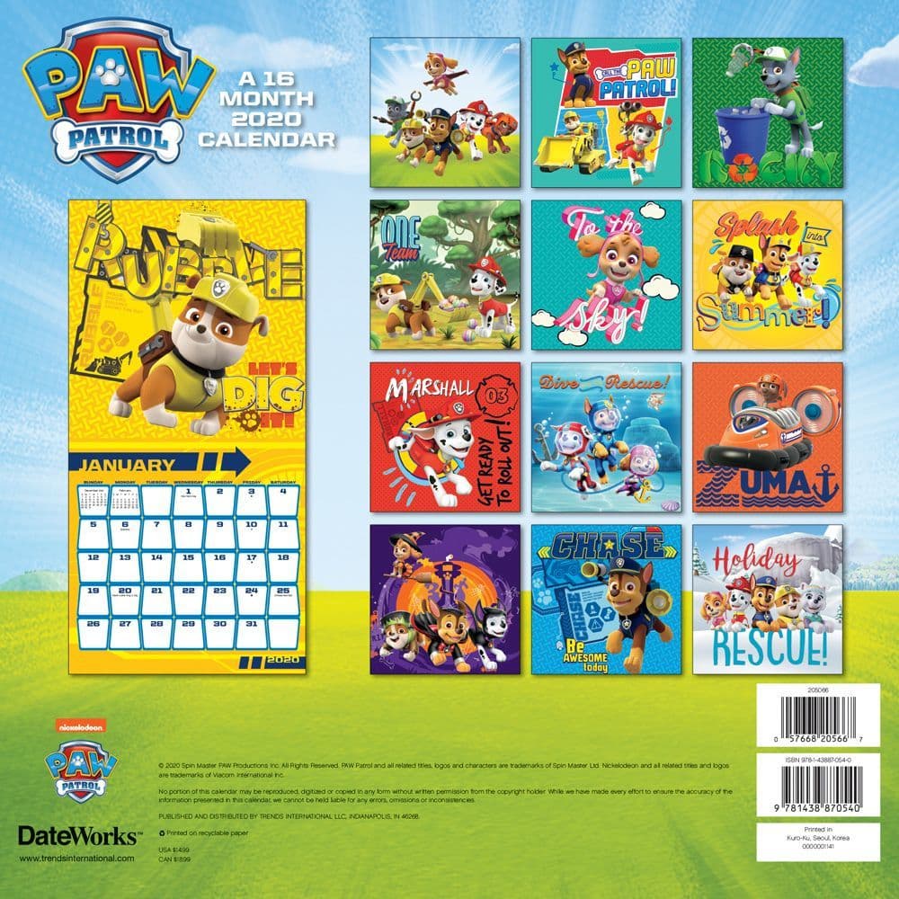 Paw Patrol Wall Calendar