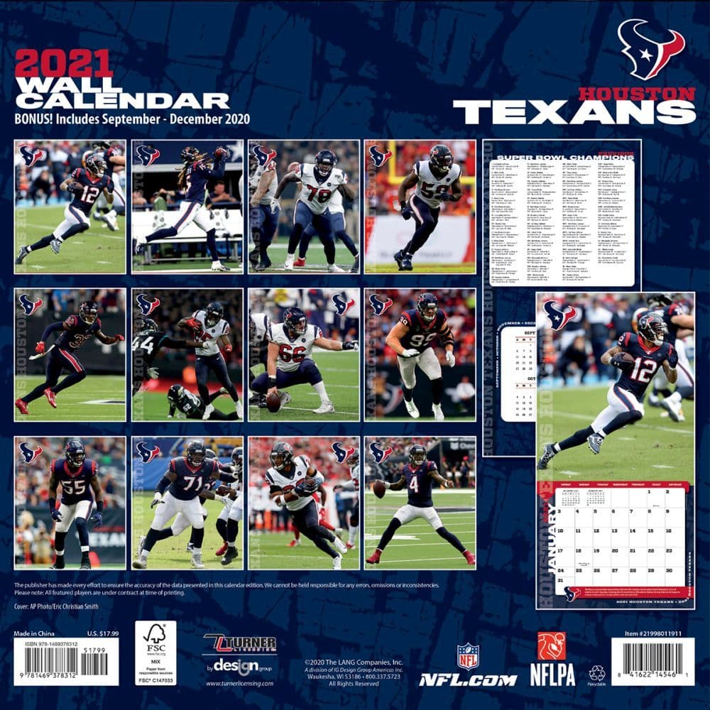 Houston Texans Wall Calendar Calendars com