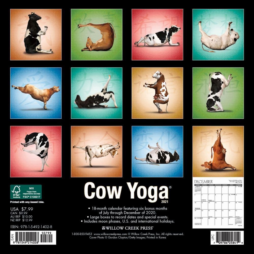 Cow Yoga Mini Wall Calendar