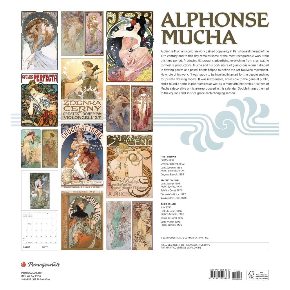 Mucha 2025 Wall Calendar