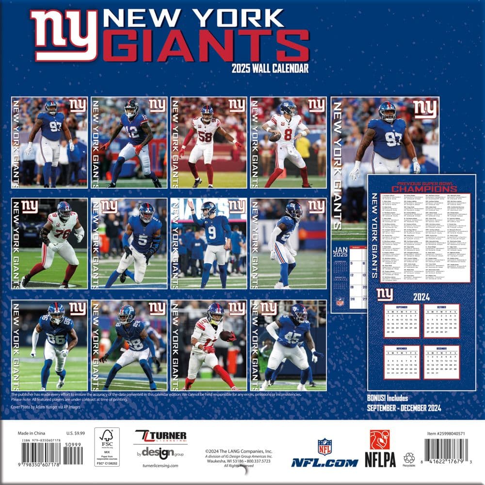 New York Giants 2025 Mini Wall Calendar Seventh Alternate Image