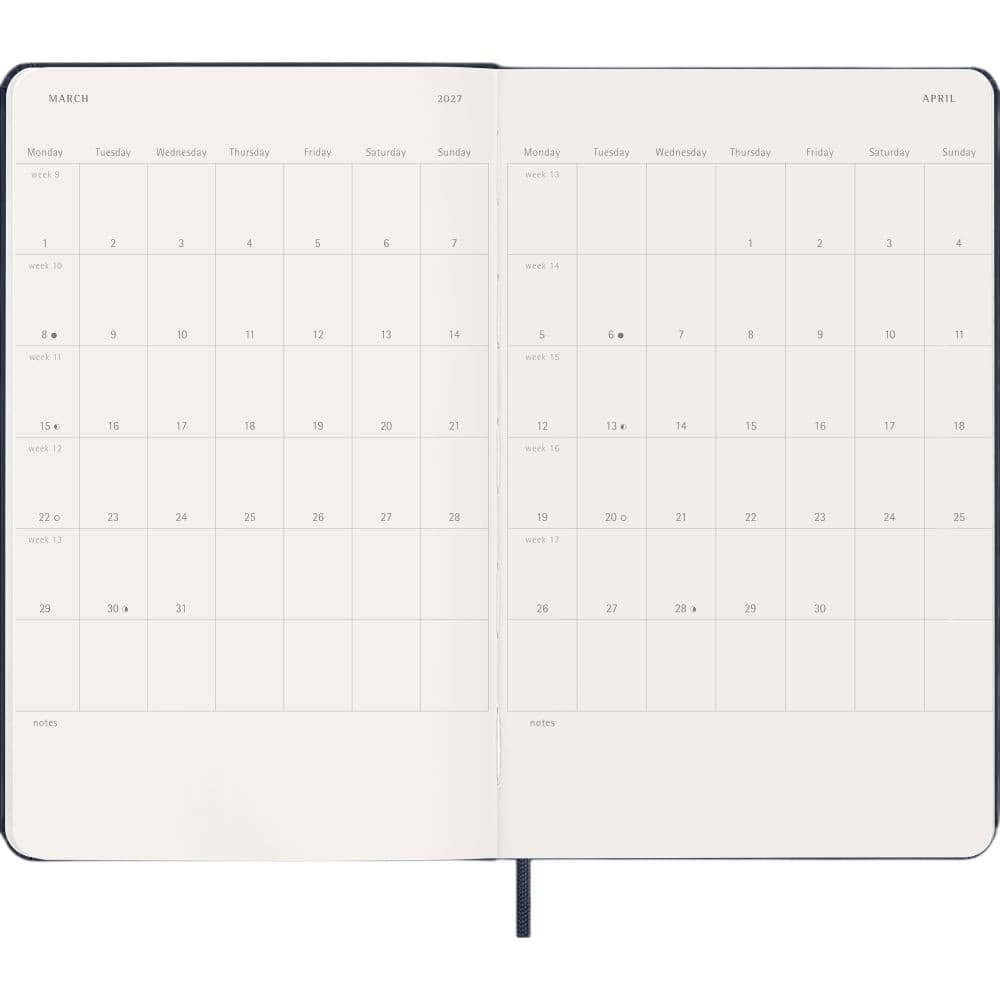 Moleskine Sapphire Blue 2027 Large Hard Cover Weekly Planner Fourth Alternate Image