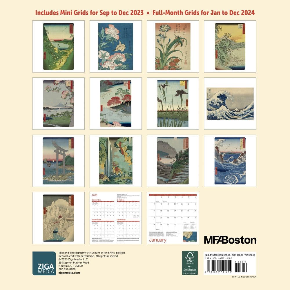 Japanese Woodblocks MFA 2024 Wall Calendar