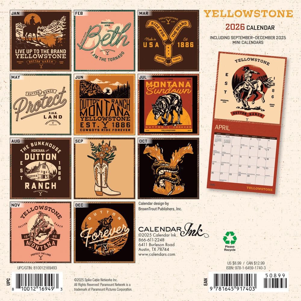 Yellowstone TV 2026 Mini Wall Calendar First Alternate Image