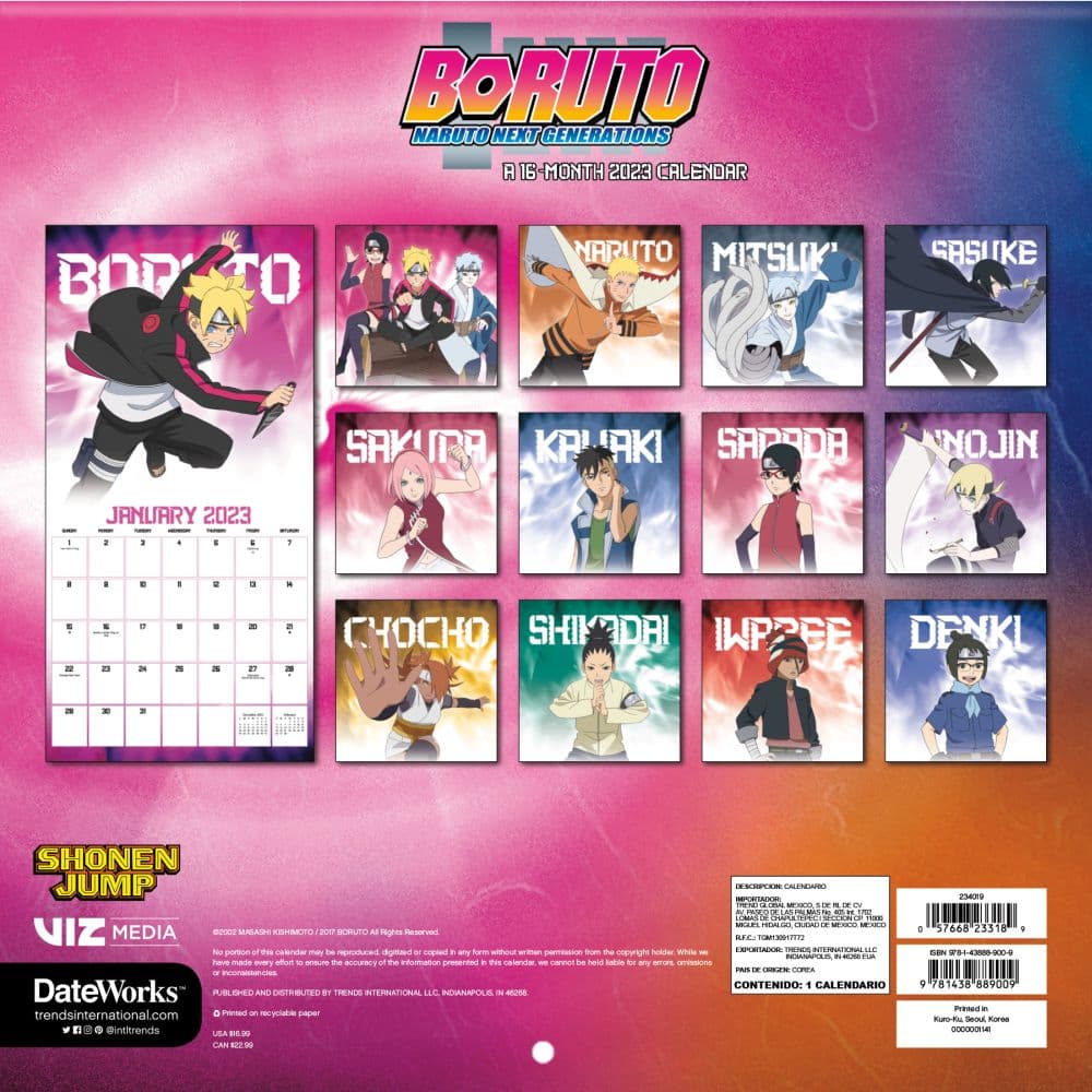 Boruto Naruto Next Gen 2023 Wall Calendar - Calendars.com