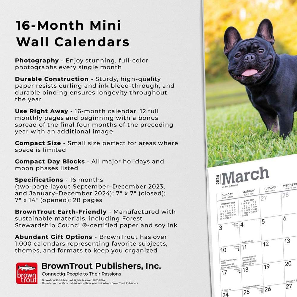 French Bulldogs 2024 Mini Wall Calendar Fourth Alternate Image width=&quot;1000&quot; height=&quot;1000&quot;