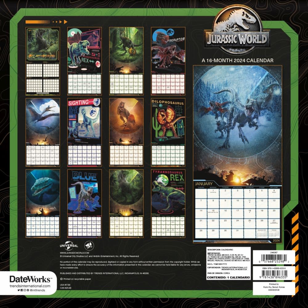 Jurassic World Dominion 2024 Wall Calendar - Calendars.com