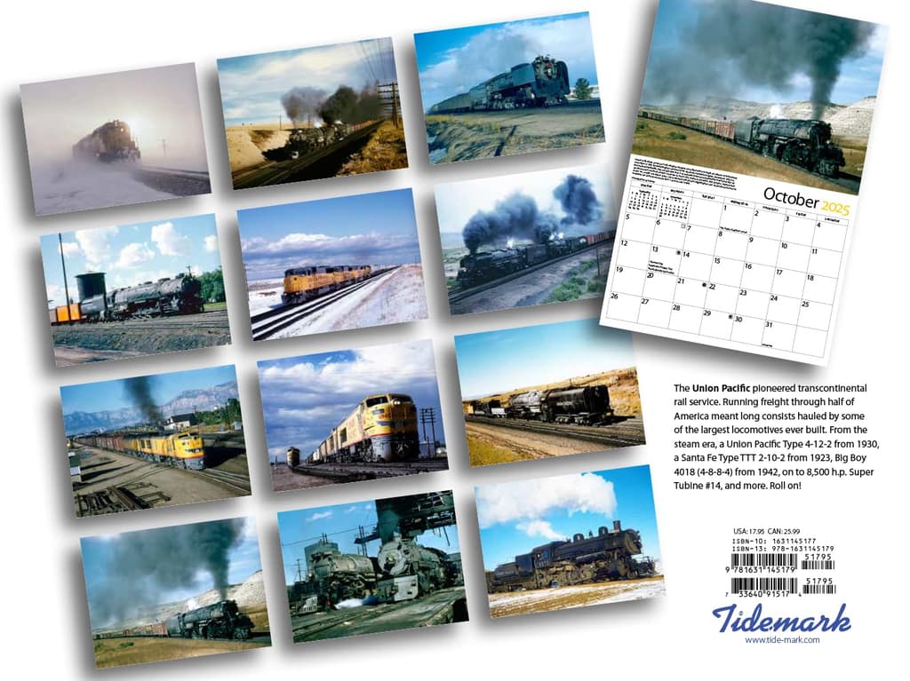 Trains Union Pacific Railroad 2025 Wall Calendar back