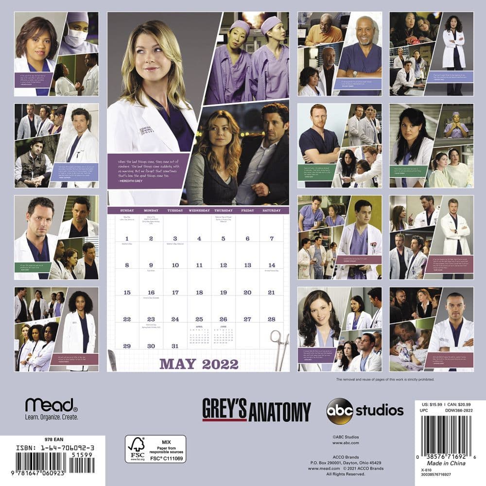 Calendario Greys Anatomy 2022 Calendario Italiano