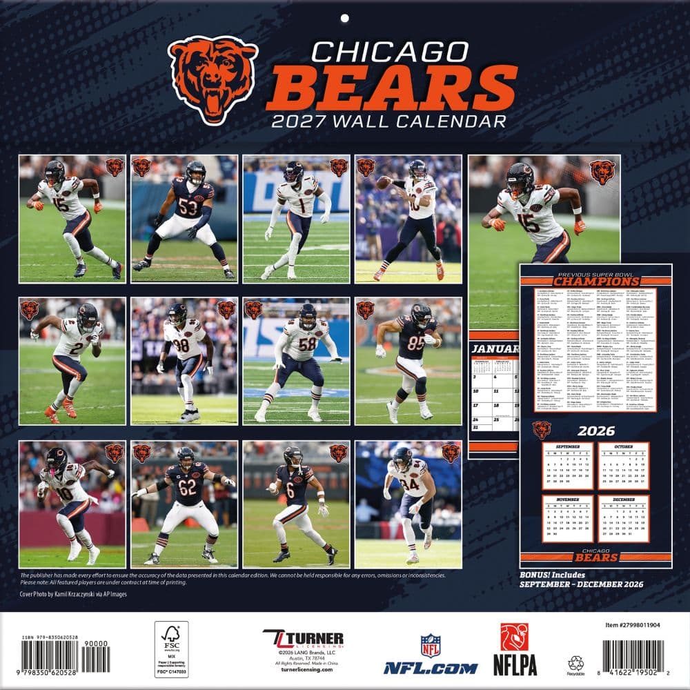 NFL Chicago Bears 2027 Wall Calendar First Alternate Image