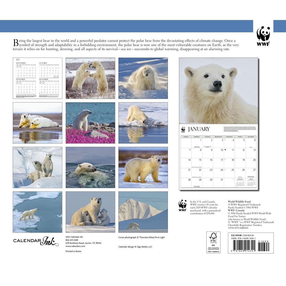 Polar Bears WWF 2025 Wall Calendar