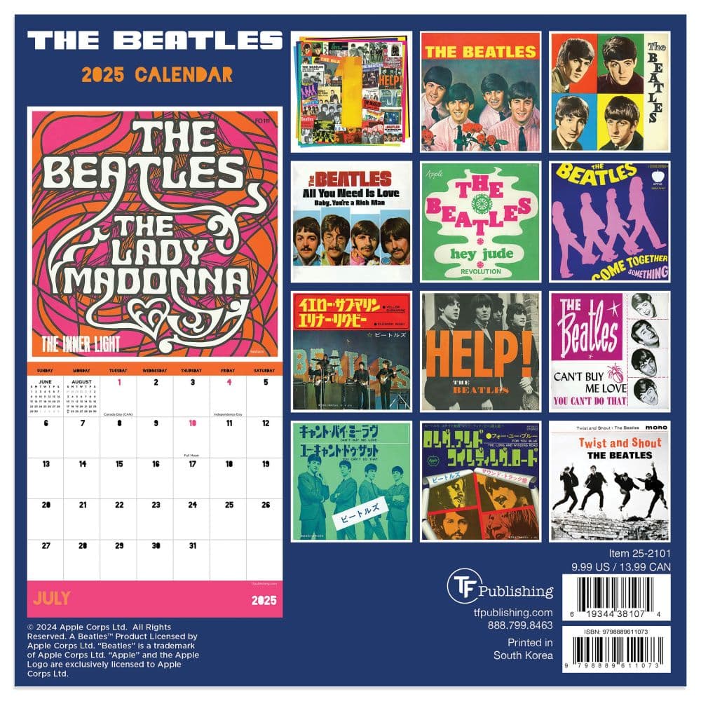 Beatles 2025 Mini Wall Calendar back cover