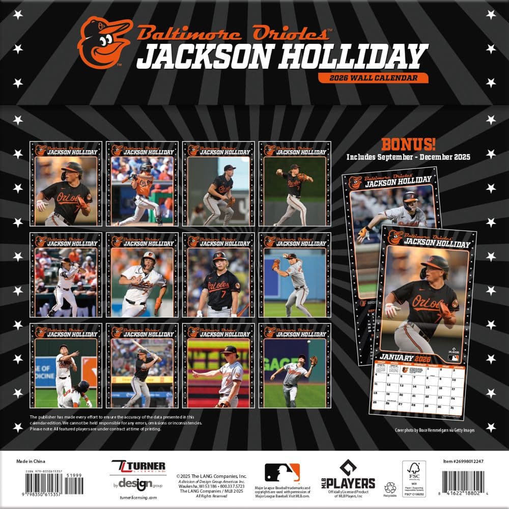 MLB Baltimore Orioles Jackson Holliday 2026 Wall Calendar First Alternate Image
