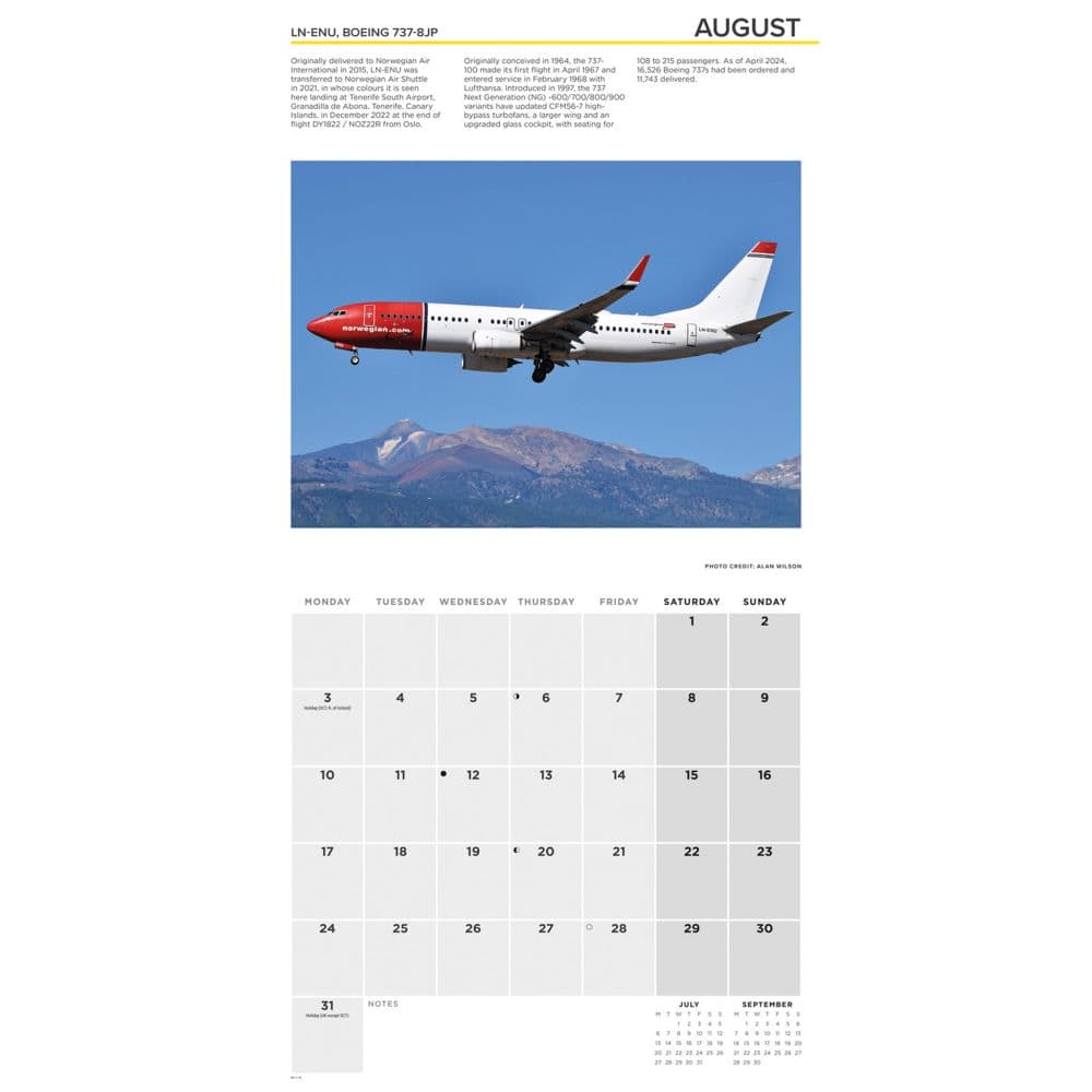 Flight Modern Commercial Airliners 2026 Wall Calendar Third Alternate Image