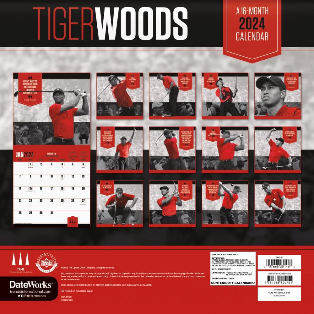 Tiger Woods 2024 Wall Calendar