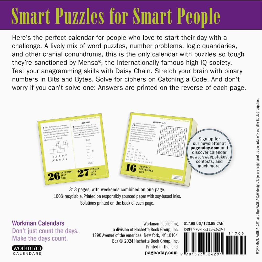 Mensa Brain Puzzlers 2025 Desk Calendar Fourth Alternate Image width=&quot;1000&quot; height=&quot;1000&quot;