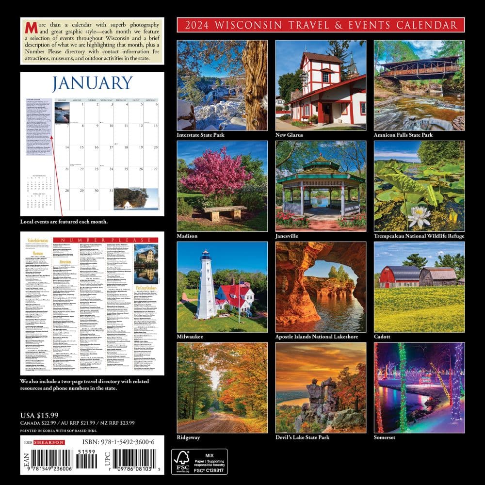 Wisconsin Travel & Events 2024 Wall Calendar