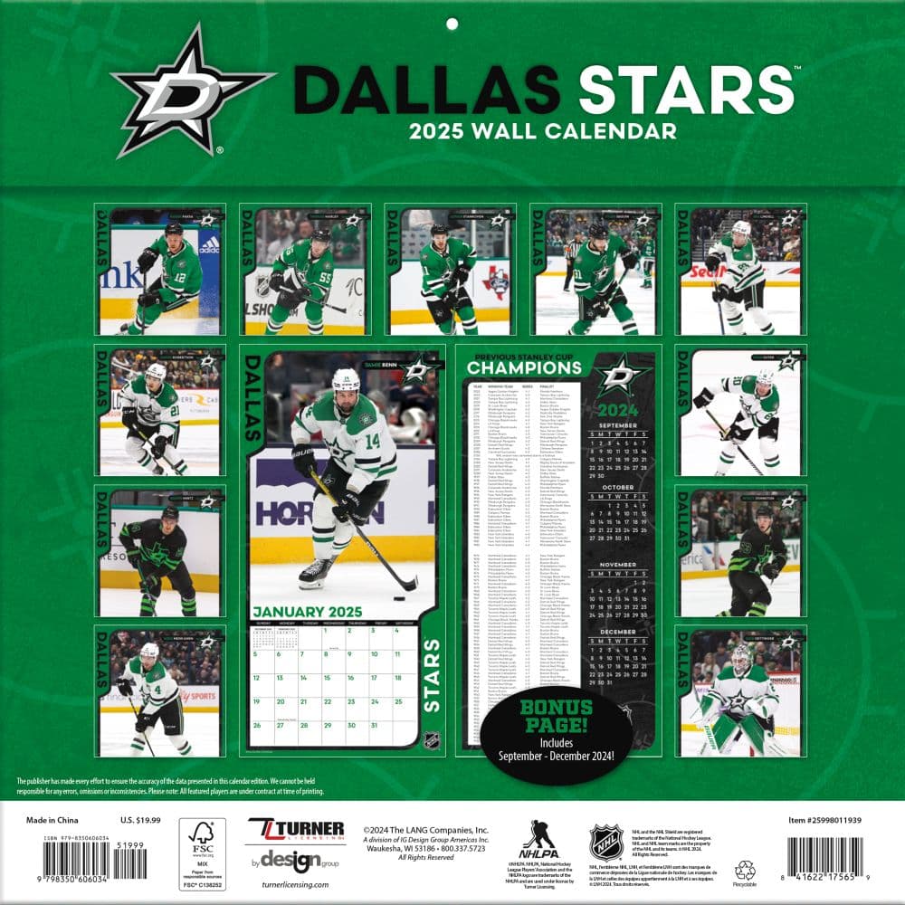 NHL Dallas Stars 2025 Wall Calendar Third Alternate Image width="1000" height="1000"