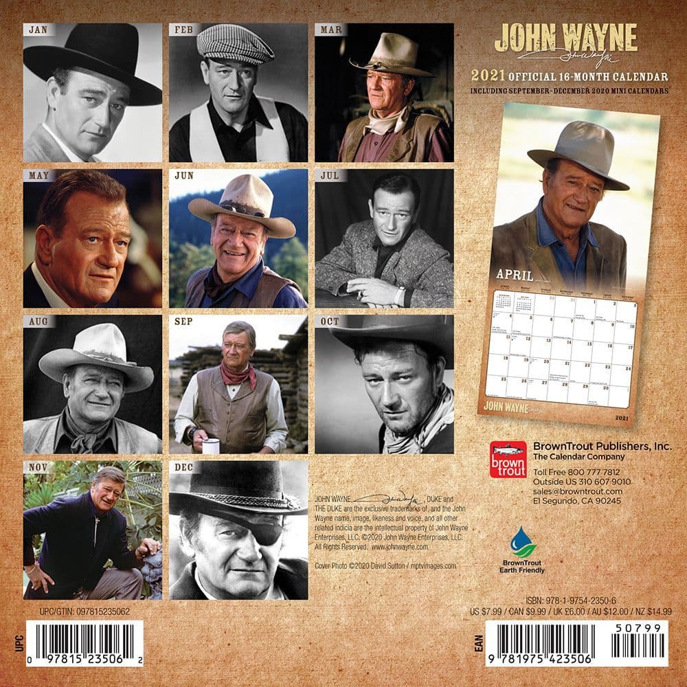 John Wayne Mini Wall Calendar