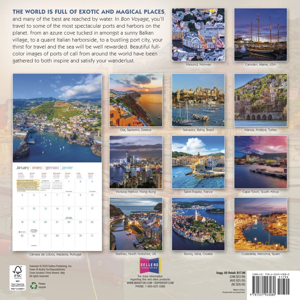 Bon Voyage Seaside Around World 2026 Wall Calendar First Alternate Image