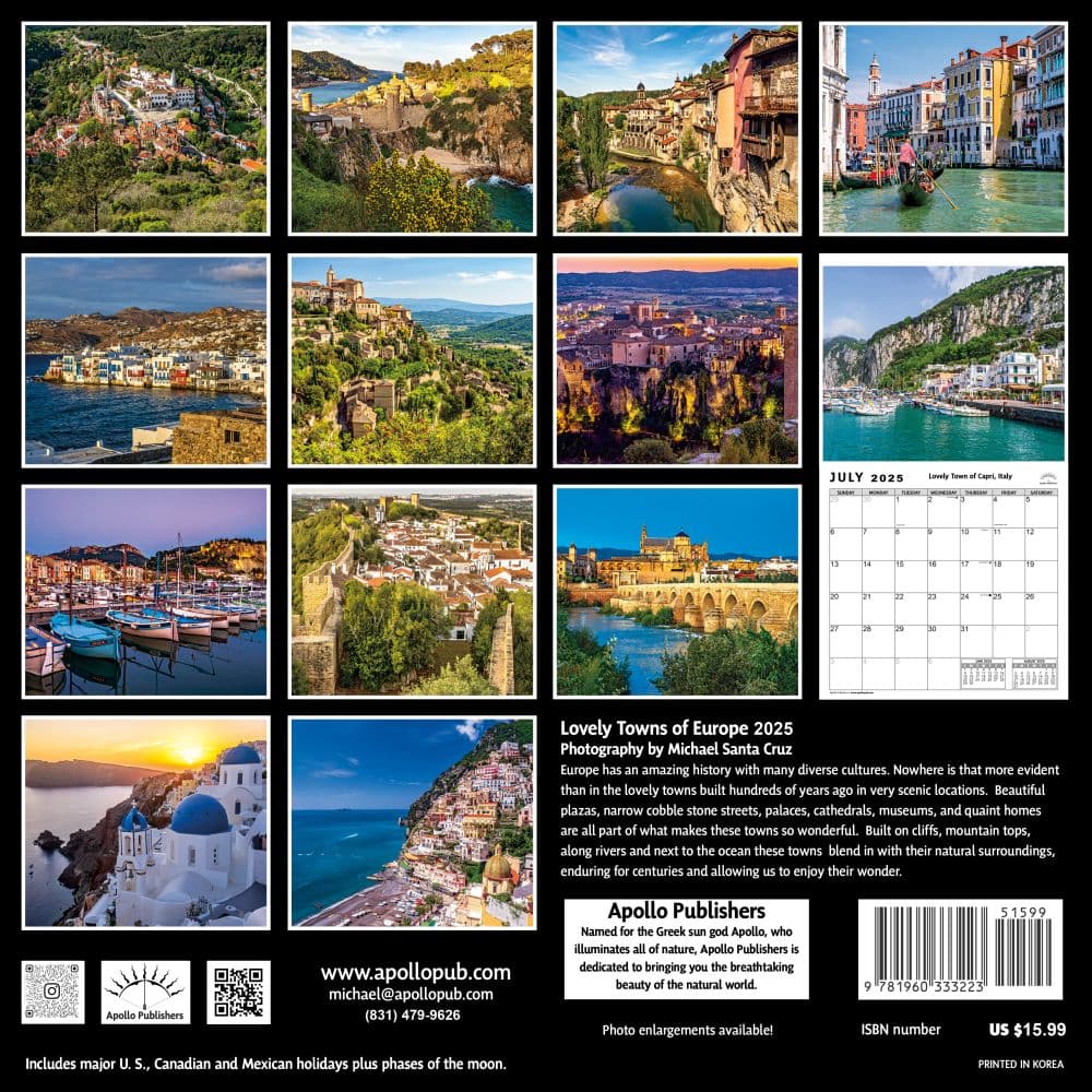 Lovely Towns of Europe 2025 Wall Calendar Alt1