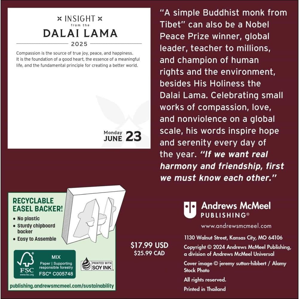 Dalai Lama Insight 2025 Desk Calendar First Alternate Image