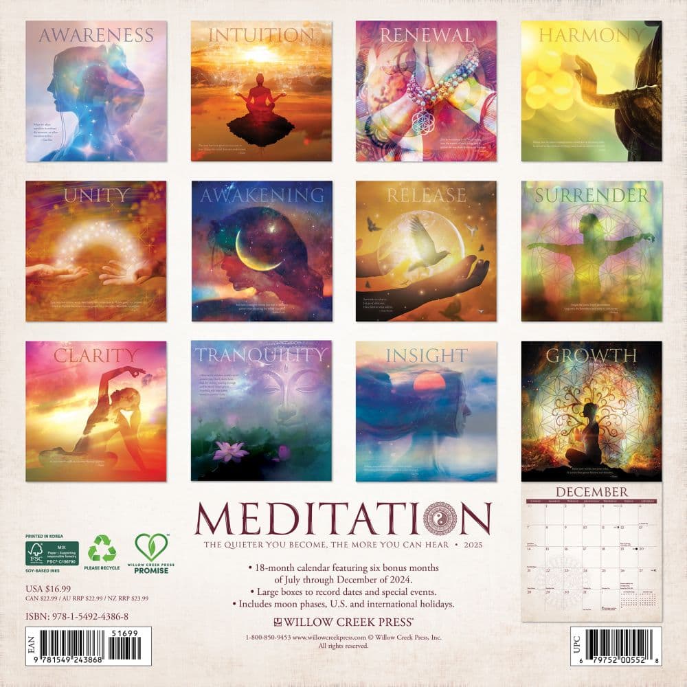 Meditation 2025 Wall Calendar back