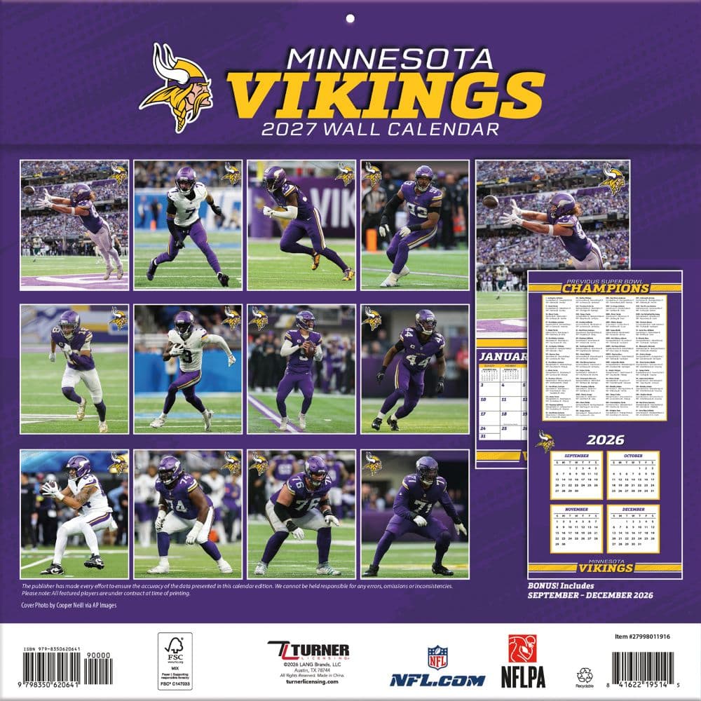 NFL Minnesota Vikings 2027 Wall Calendar First Alternate Image
