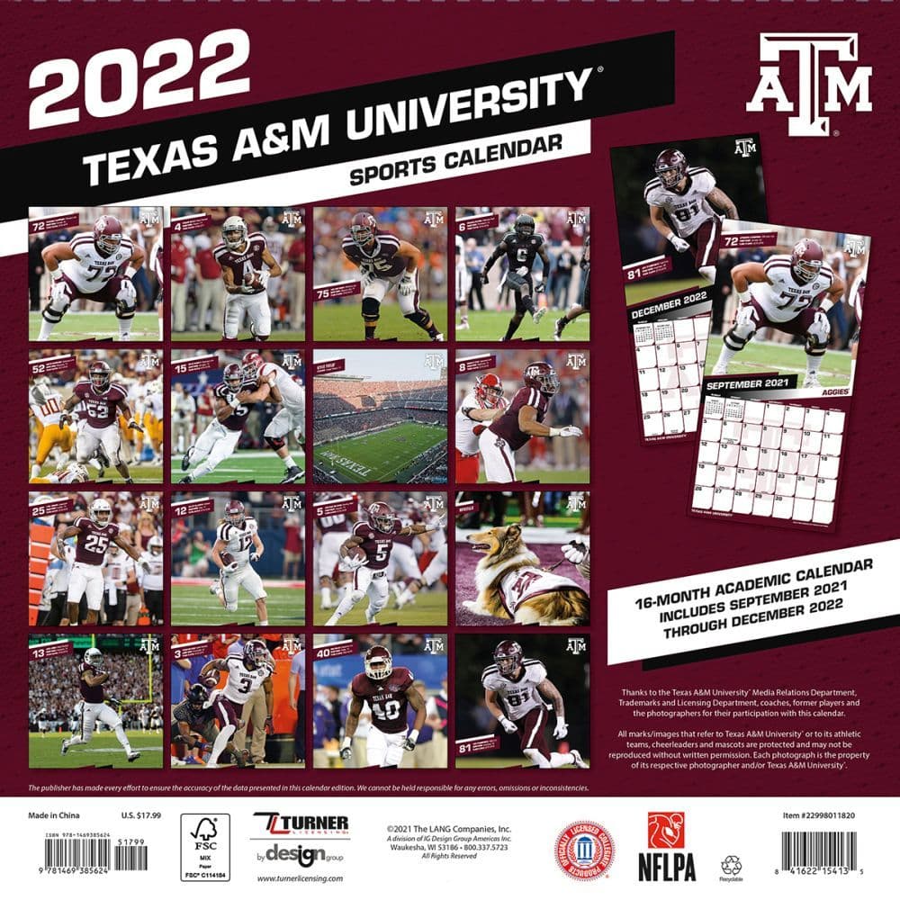 Tamu 2022 Calendar Texas A&M Aggies 2022 Wall Calendar - Calendars.com