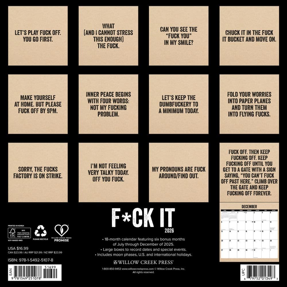 Fck It 2026 Wall Calendar First Alternate Image