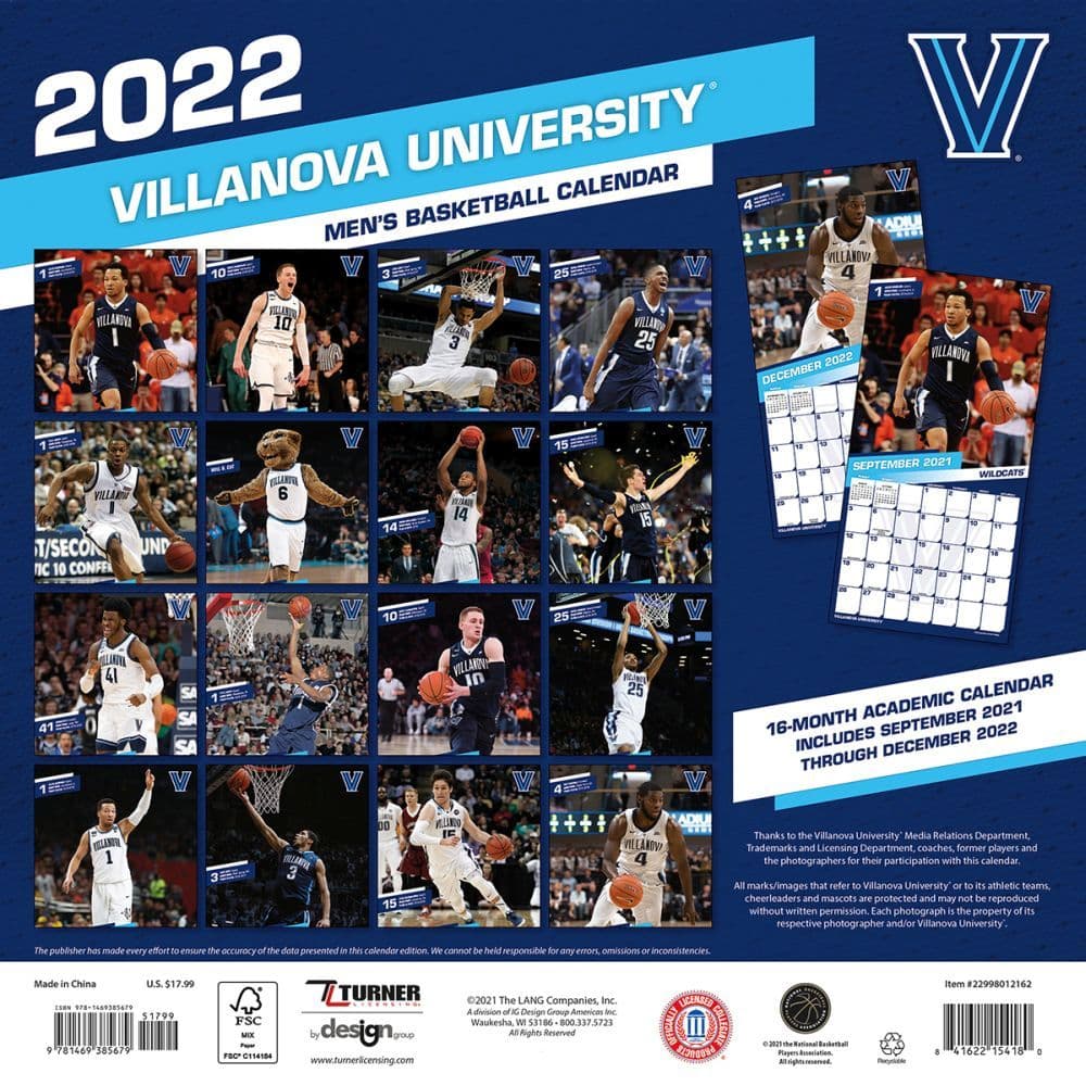 Villanova Schedule 2022 Villanova Wildcats 2022 Wall Calendar - Calendars.com