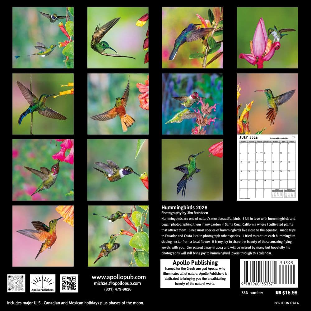 Hummingbirds 2026 Wall Calendar First Alternate Image