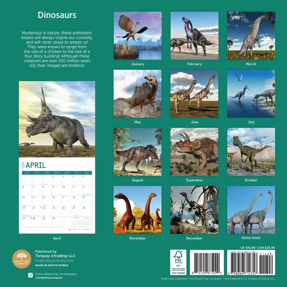 Dinosaurs 2025 Wall Calendar