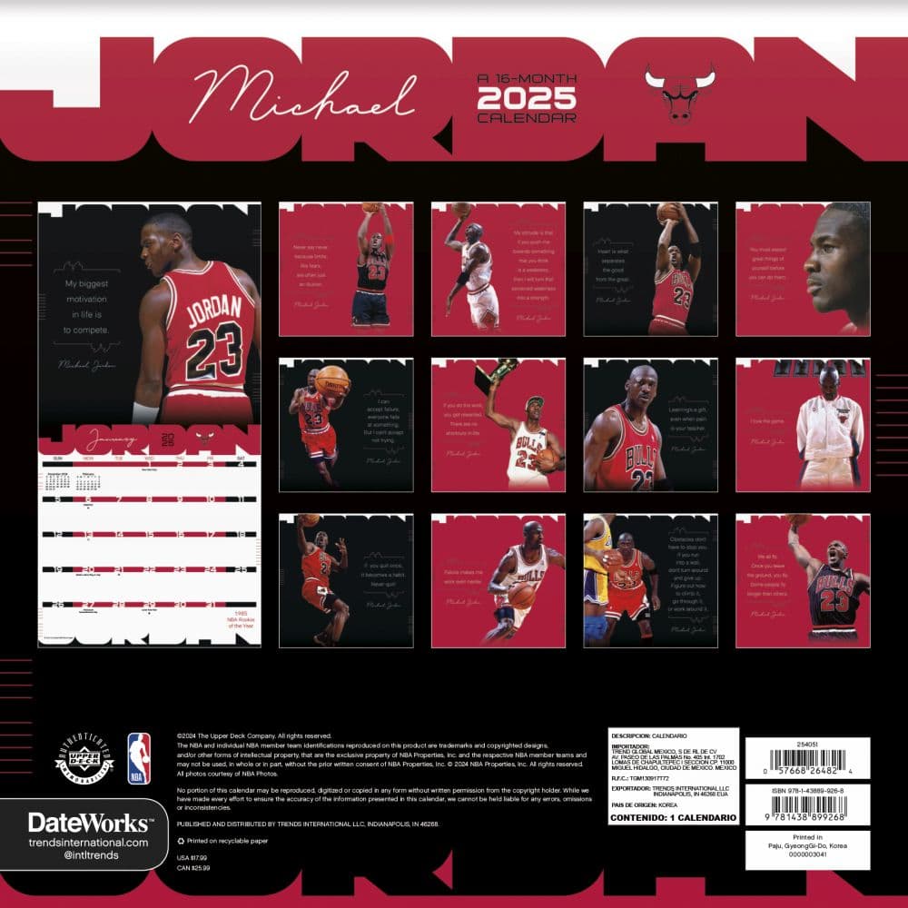 Michael Jordan 2025 Wall Calendar Back Cover