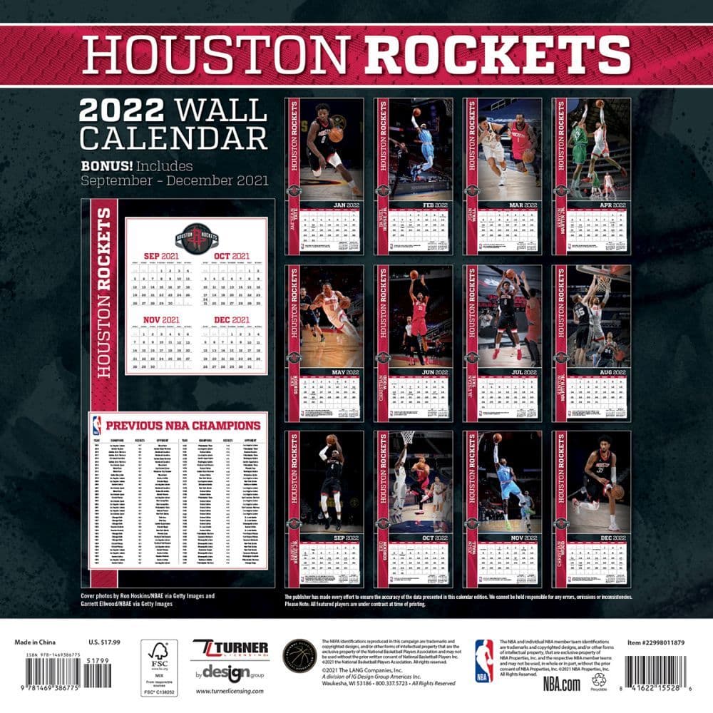 Nba Houston Rockets 2022 Wall Calendar Calendars Com