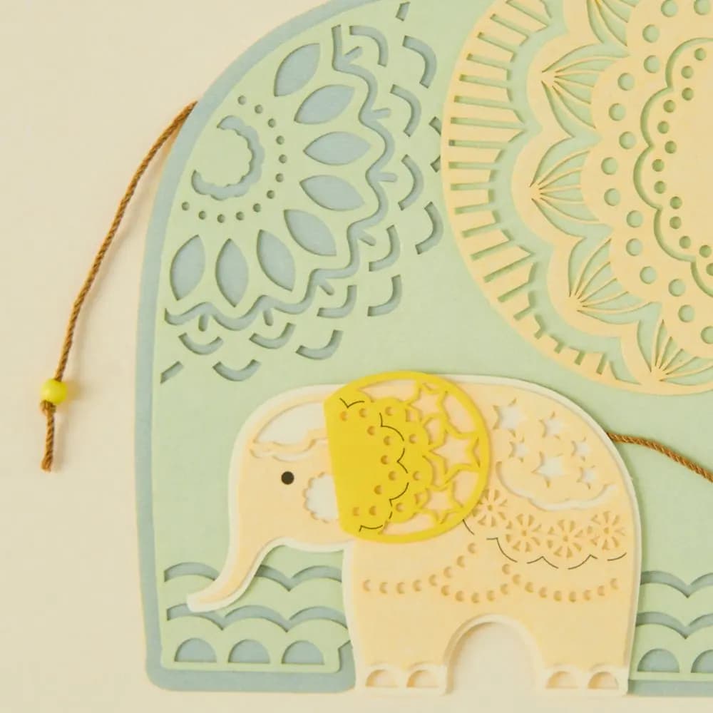 Big &amp; Little Elephant New Baby Card close up