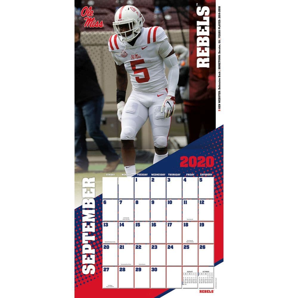 Turner Sports Mississippi Rebels 2021 12 12 Team Wall Calendar